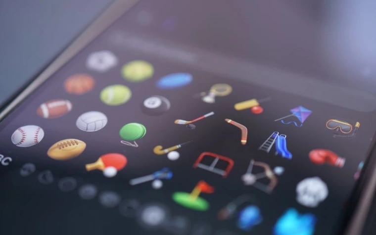 Colorful sports-themed icons arranged in a grid on a smartphone screen