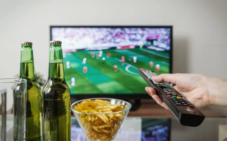 Person watching a soccer match on television
