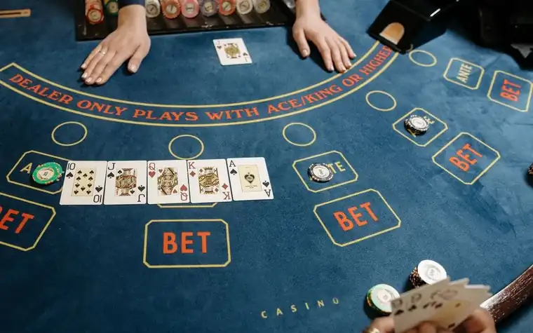 Cards and chips on a poker gaming table