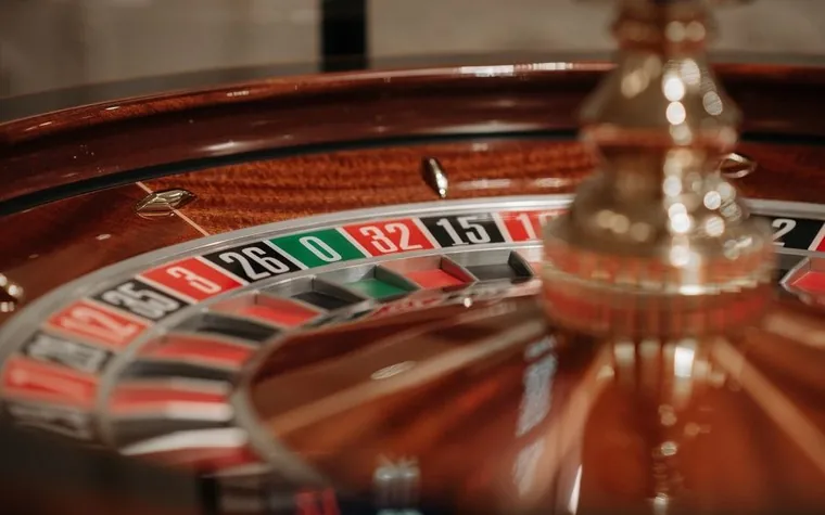 Detailed view of a spinning roulette wheel