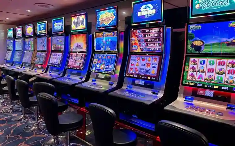 Bright slot machines with colorful displays