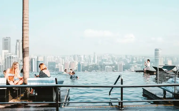 Aerial view of the Marina Bay Sands SkyPark rooftop pool